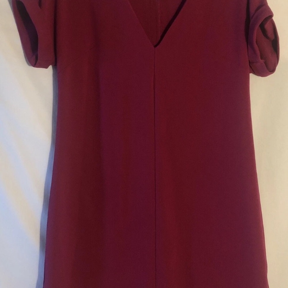 A New Day Womens S Fuchsia Cuffed Short Sleeve V Neck Shirt Dress Gold Buttons